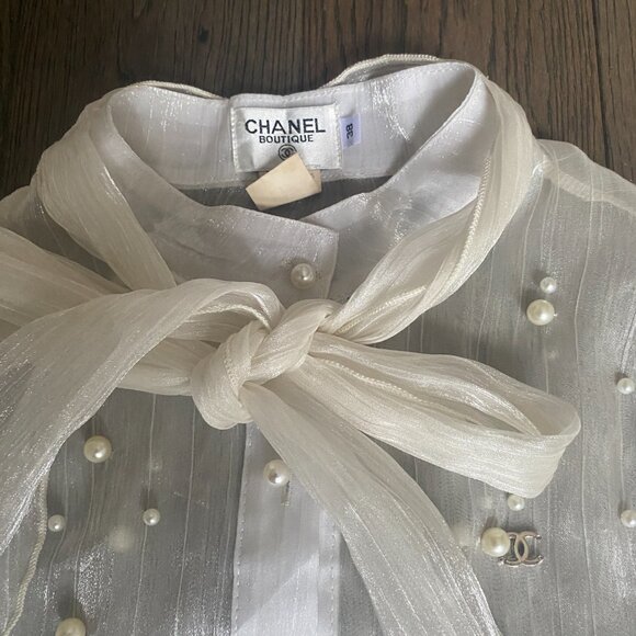 CHANEL BOUTIQUE PEARL TIE NECK BLOUSE - Picture 3 of 6
